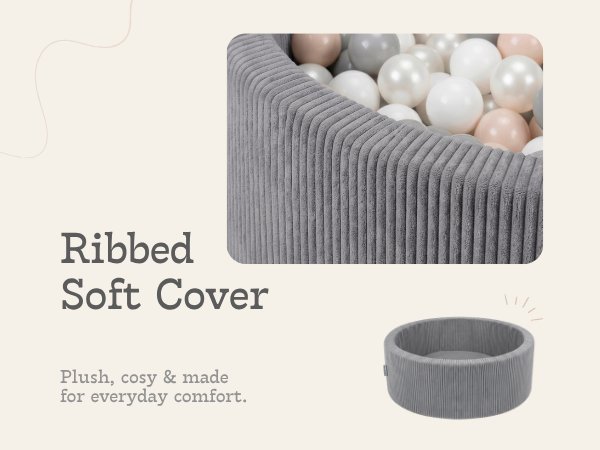 Ribbed Soft Cover. Gray ribbed fabric storage basket