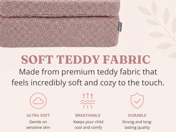 Text reads "SOFT TEDDY FABRIC" with subtitle "Made from premium