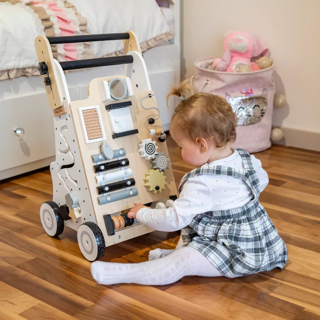 wooden walker with activity table