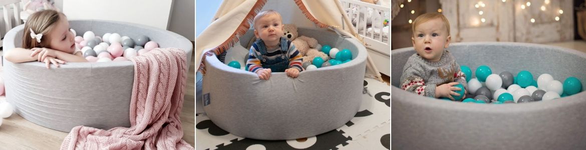 KiddyMoon Baby Foam Ball Pit 90x40 with Balls 7cm/ 2.75in Certified, Light Grey/ Pearl/ Grey/ Transparent/ Light Pink