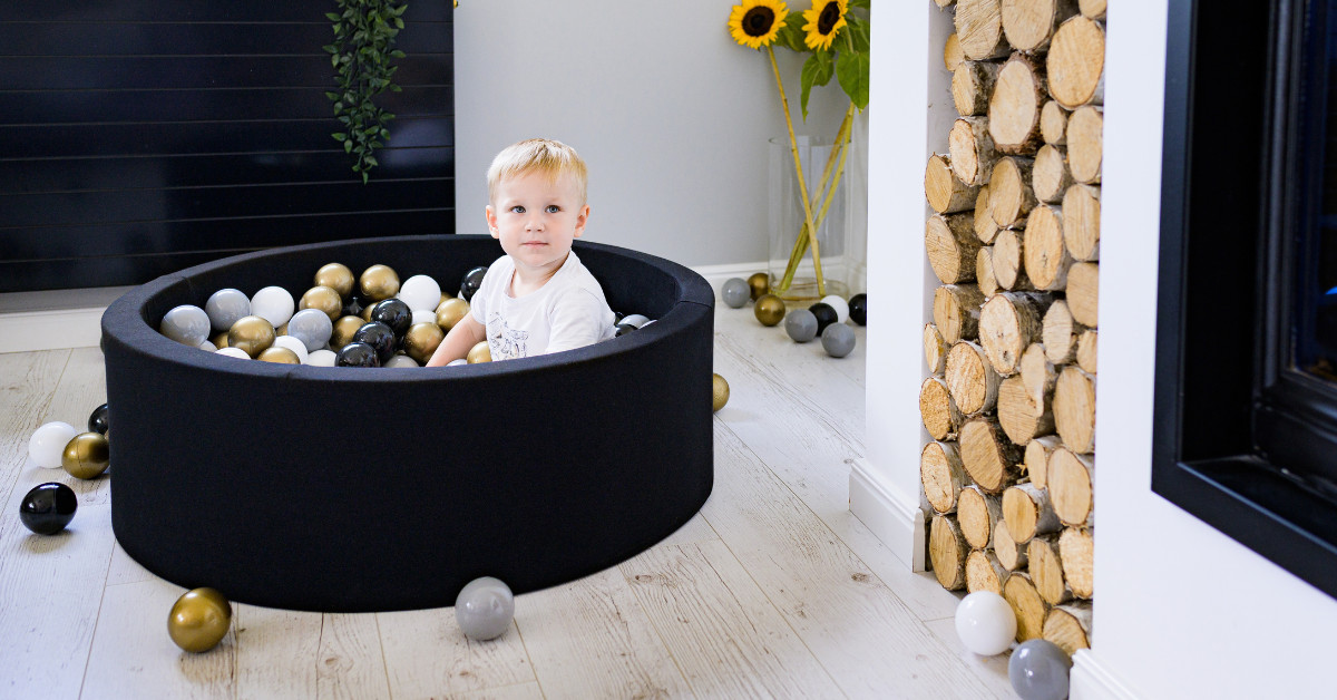 KiddyMoon Baby Foam Ball Pit with Balls 7cm 2.75in Made in EU Black White Grey Black Gold shop online