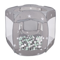 Foldable Play Pen Tent Pop Up 120x100x85cm with Balls 6cm For Kids, Grey:  White/ Grey/ Mint