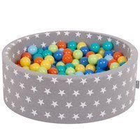 KiddyMoon Baby Ballpit with Balls 7cm /  2.75in Certified, Stars, Grey Stars:  Light Green/ Orange/ Turquoise/ Blue/ Baby blue/ Yellow