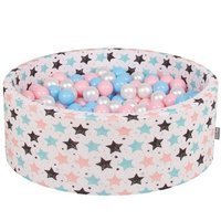 KiddyMoon Baby Ballpit with Balls 7cm /  2.75in Certified, Stars, Light Beige:  Baby Blue/ Light Pink/ Pearl
