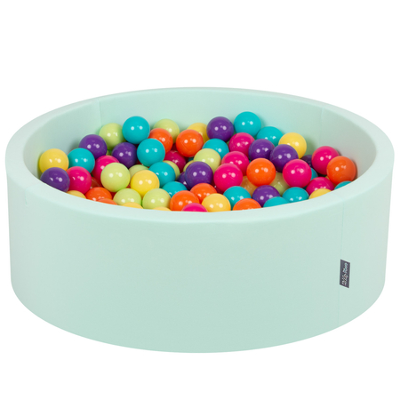 KiddyMoon Baby Foam Ball Pit with Balls 7cm /  2.75in Certified, Mint: L.Green/ Yellow/ Turquoise/ Orange/ D.Pink/ Purple