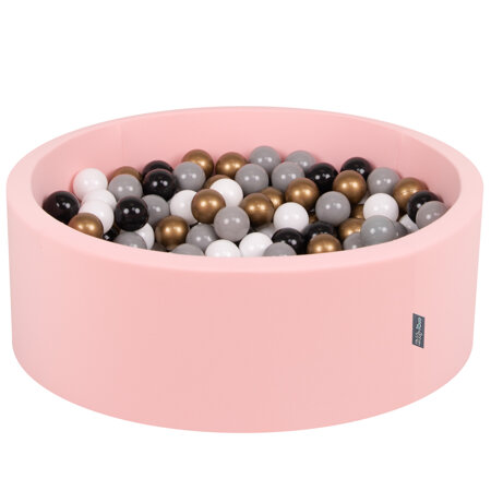 KiddyMoon Baby Foam Ball Pit with Balls 7cm /  2.75in Certified, Pink: White/ Grey/ Black/ Gold