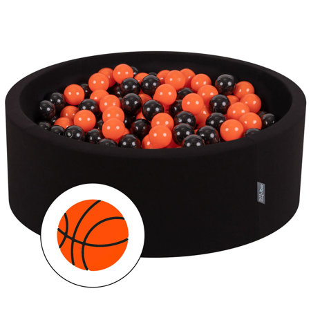 KiddyMoon Baby Foam Ball Pit with Balls 7cm /  2.75in Certified made in EU, Basketball:  Black/ Orange