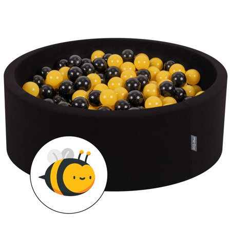 KiddyMoon Baby Foam Ball Pit with Balls 7cm /  2.75in Certified made in EU, Bee:  Black/ Yellow