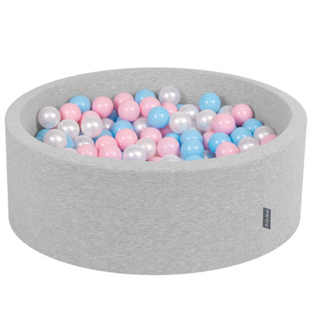 KiddyMoon Baby Foam Ball Pit with Balls 7cm /  2.75in Certified made in EU, Light Grey: Baby Blue/ Light Pink/ Pearl