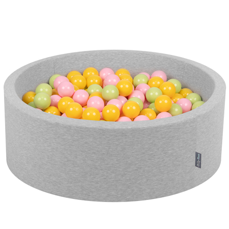 KiddyMoon Baby Foam Ball Pit with Balls 7cm /  2.75in Certified made in EU, Light Grey: Light Green/ Yellow/ Powder Pink