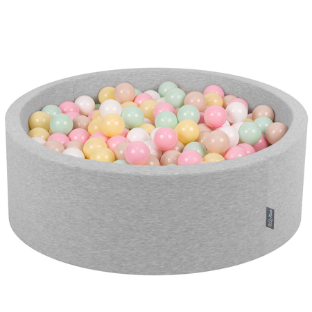 KiddyMoon Baby Foam Ball Pit with Balls 7cm /  2.75in Certified made in EU, Light Grey: Pastel Beige/ Pastel Yellow/ White/ Mint/ Powder Pink