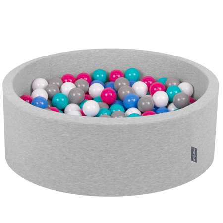 KiddyMoon Baby Foam Ball Pit with Balls 7cm /  2.75in Certified made in EU, Light Grey: White/ Grey/ Blue/ Dark Pink/ Lt Turquoise