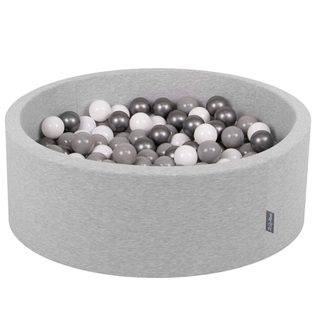 KiddyMoon Baby Foam Ball Pit with Balls 7cm /  2.75in Certified made in EU, Light Grey: White/ Grey/ Silver