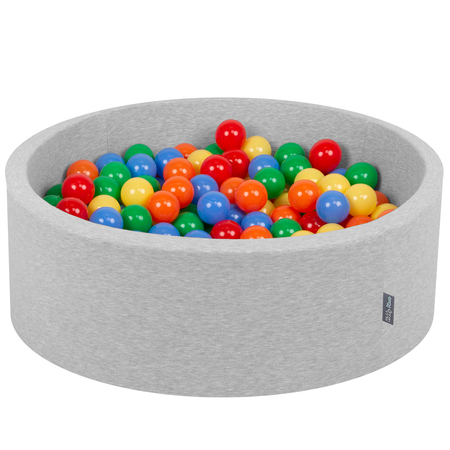 KiddyMoon Baby Foam Ball Pit with Balls 7cm /  2.75in Certified made in EU, Light Grey: Yellow/ Green/ Blue/ Red/ Orange