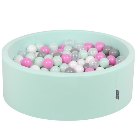 KiddyMoon Baby Foam Ball Pit with Balls 7cm /  2.75in Certified made in EU, Mint: Transparent/ Grey/ White/ Pink/ Mint