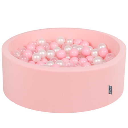 KiddyMoon Baby Foam Ball Pit with Balls 7cm /  2.75in Certified made in EU, Pink: Light Pink/ Pearl/ Transparent