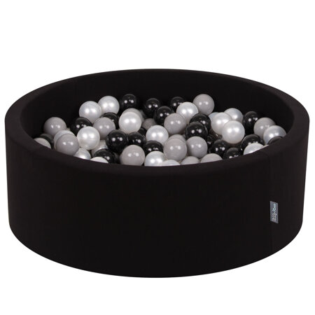 KiddyMoon Baby Foam Ball Pit with Balls 7cm /  2.75in Made in EU, Black: Black/ Grey/ Pearl