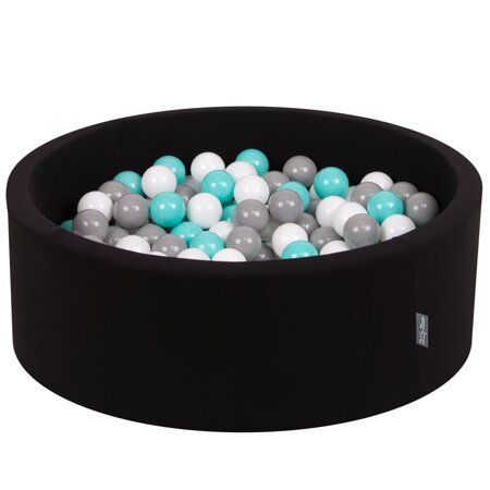 KiddyMoon Baby Foam Ball Pit with Balls 7cm /  2.75in Made in EU, Black: White/ Grey/ Light Turquoise