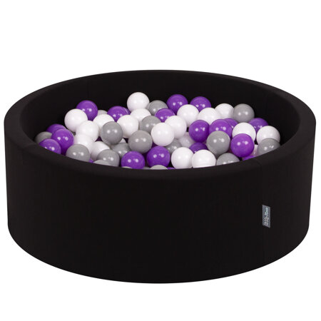 KiddyMoon Baby Foam Ball Pit with Balls 7cm /  2.75in Made in EU, Black: White/ Grey/ Purple