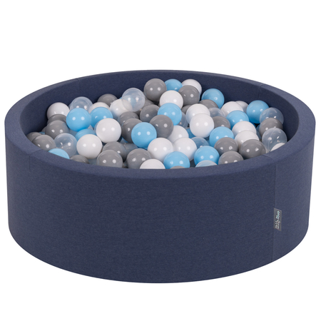 KiddyMoon Baby Foam Ball Pit with Balls 7cm /  2.75in Made in EU, D.Blue: Grey/ White/ Transparent/ Babyblue