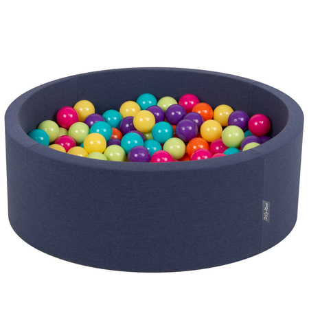 KiddyMoon Baby Foam Ball Pit with Balls 7cm /  2.75in Made in EU, D.Blue: L.Green/ Yellw/ Turquois/ Orange/ D.Pink/ Purple