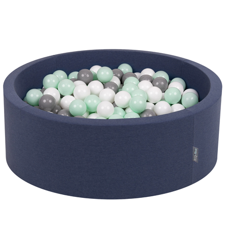 KiddyMoon Baby Foam Ball Pit with Balls 7cm /  2.75in Made in EU, Dark Blue: White/ Grey.Mint