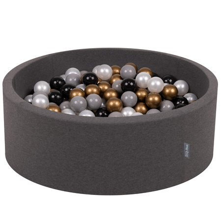 KiddyMoon Baby Foam Ball Pit with Balls 7cm /  2.75in Made in EU, Dark Grey: Black/ Pearl/ Gold/ Grey