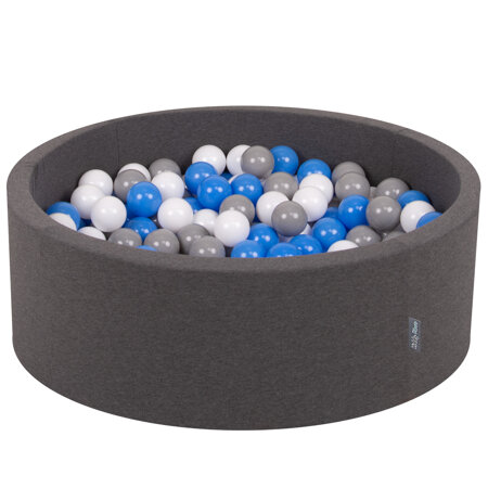 KiddyMoon Baby Foam Ball Pit with Balls 7cm /  2.75in Made in EU, Dark Grey: Grey/ White/ Blue