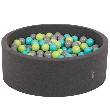 KiddyMoon Baby Foam Ball Pit with Balls 7cm /  2.75in Made in EU, Dark Grey: Light Green/ Light Turquoise/ Grey