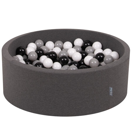 KiddyMoon Baby Foam Ball Pit with Balls 7cm /  2.75in Made in EU, Dark Grey: White/ Black/ Grey