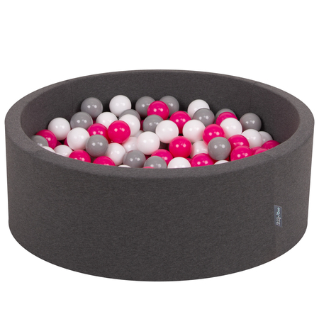 KiddyMoon Baby Foam Ball Pit with Balls 7cm /  2.75in Made in EU, Dark Grey: White/ Grey/ Dark Pink