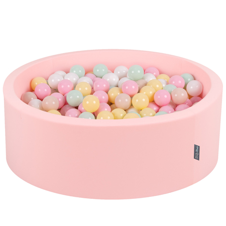 KiddyMoon Baby Foam Ball Pit with Balls 7cm /  2.75in Made in EU, Pink: Pastel Beige/ Pastel Yellow/ White/ Mint/ Light Pink