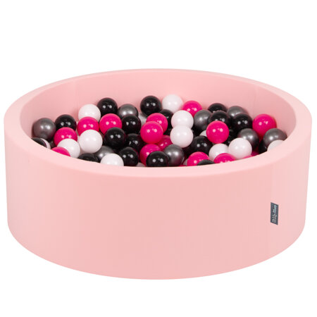 KiddyMoon Baby Foam Ball Pit with Balls 7cm /  2.75in Made in EU, Pink: White/ Black/ Silver/ Dark Piink