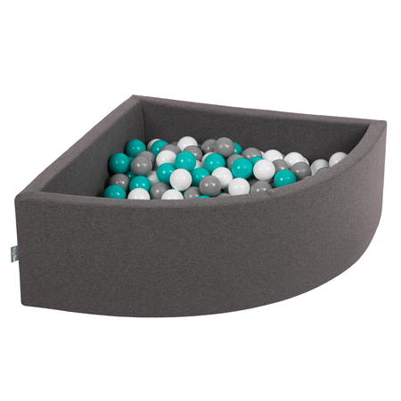 KiddyMoon Baby Foam Ball Pit with Balls 7cm /  2.75in Quarter Angular, Dark Grey: Grey/ White/ Turquoise