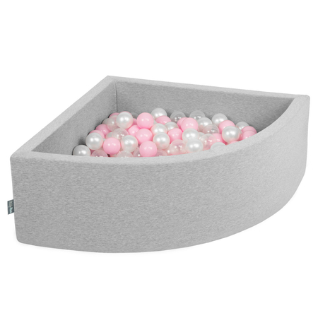 KiddyMoon Baby Foam Ball Pit with Balls 7cm /  2.75in Quarter Angular, Light Grey: Light Pink/ Pearl/ Transparent