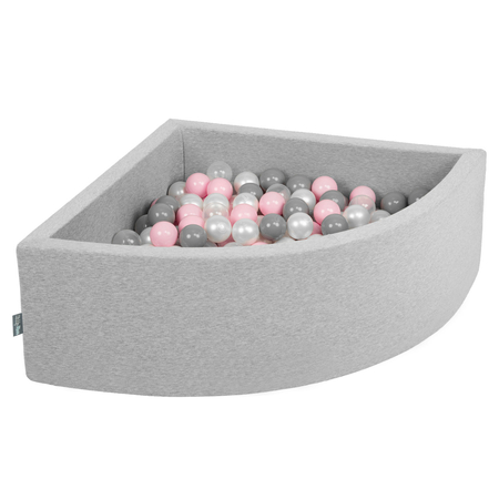 KiddyMoon Baby Foam Ball Pit with Balls 7cm /  2.75in Quarter Angular, Light Grey/ Pearl/ Grey/ Transparent/ Light Pink