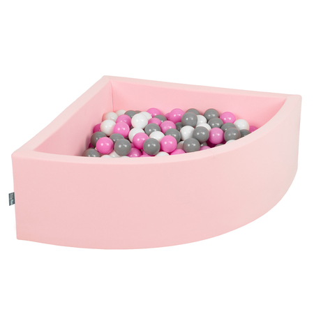 KiddyMoon Baby Foam Ball Pit with Balls 7cm /  2.75in Quarter Angular, Pink: Grey/ White/ Pink