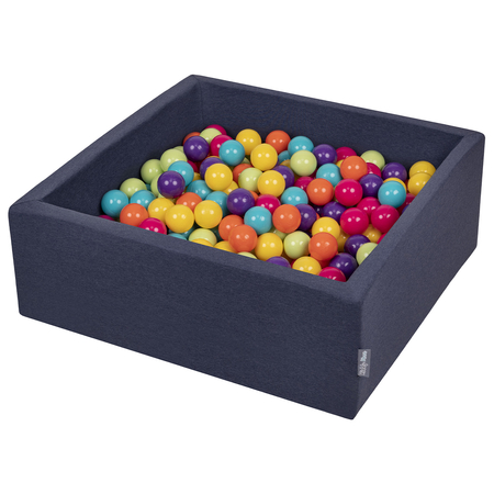 KiddyMoon Baby Foam Ball Pit with Balls 7cm /  2.75in Square, D.Blue: L.Green/ Yellow/ Turquoise/ Orang/ D.Pink/ Purpl