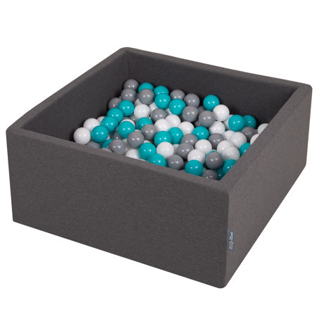 KiddyMoon Baby Foam Ball Pit with Balls 7cm /  2.75in Square, Dark Grey: Grey/ White/ Turquoise