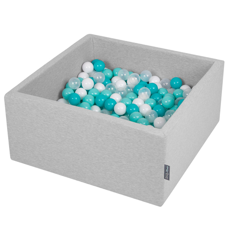 KiddyMoon Baby Foam Ball Pit with Balls 7cm /  2.75in Square, Light Grey: Lt Turquoise/ White/ Transparent/ Turquois