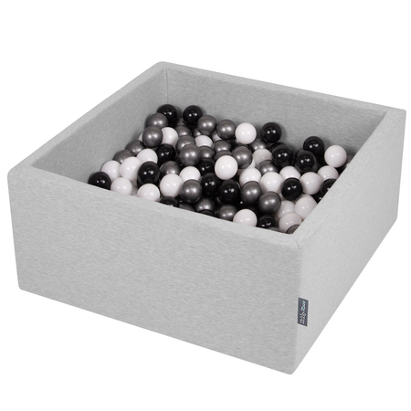 KiddyMoon Baby Foam Ball Pit with Balls 7cm /  2.75in Square, Light Grey: White/ Black/ Silver