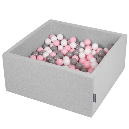 KiddyMoon Baby Foam Ball Pit with Balls 7cm /  2.75in Square, Light Grey: White/ Grey/ Light Pink