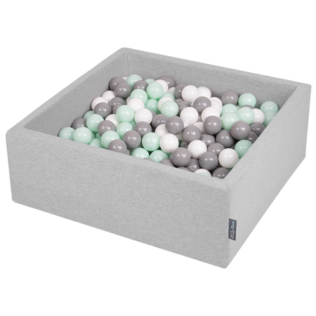 KiddyMoon Baby Foam Ball Pit with Balls 7cm /  2.75in Square, Light Grey:  White/ Grey/ Mint