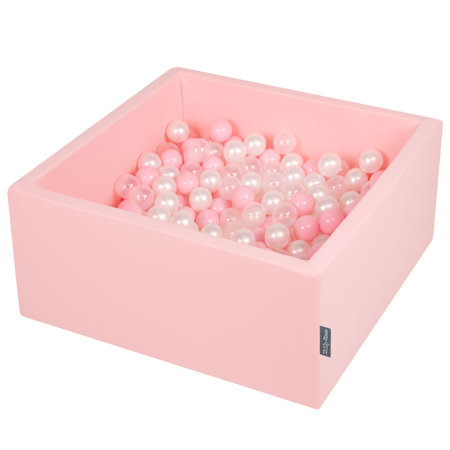 KiddyMoon Baby Foam Ball Pit with Balls 7cm /  2.75in Square, Pink: Light Pink/ Pearl/ Transparent
