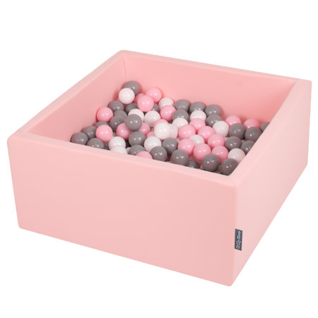 KiddyMoon Baby Foam Ball Pit with Balls 7cm /  2.75in Square, Pink: White/ Grey/ Powderpink