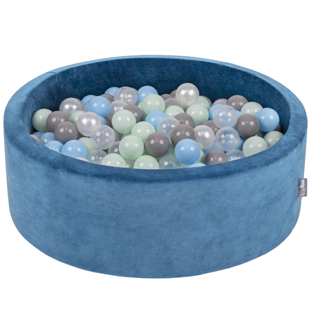 KiddyMoon Baby Foam Velvet Ball Pit with Balls 7cm/ 2.75in Certified, Velour Turquoise: Pearl/ Grey/ Transparent/ Babyblue/ Mint