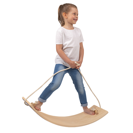 KiddyMoon Balance Board with Rope For Kids Wooden Swing Board BB-004, Beige