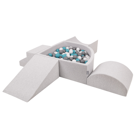 KiddyMoon Foam Playground for Kids with Quarter Angular Ballpit and Balls, Lightgrey: Grey/ White/ Turquoise