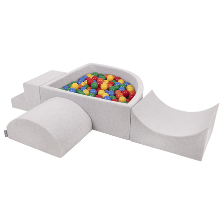 KiddyMoon Foam Playground for Kids with Quarter Angular Ballpit and Balls, Lightgrey: Yellow/ Green/ Blue/ Red/ Orange