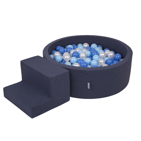 KiddyMoon Foam Playground for Kids with Round Ballpit (200 Balls 7cm/ 2.75In) Soft Obstacles Course and Ball Pool, Certified Made In The EU, Darkblue: Babyblue/ Blue/ Pearl